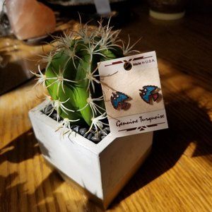 CUTE EAGLE VINTAGE SILVER TURQUOISE EARRINGS